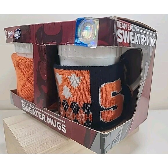 New NCAA Syracuse Orangemen Set Of 2 Coffee Mugs W/Logo Sweaters 14oz - Picture 2 of 6